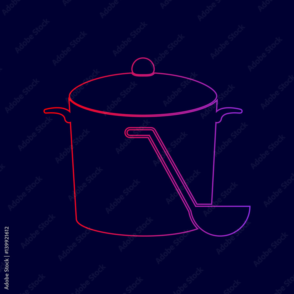 Poster pan with steam sign. vector. line icon with gradient from red to violet colors on dark blue backgrou