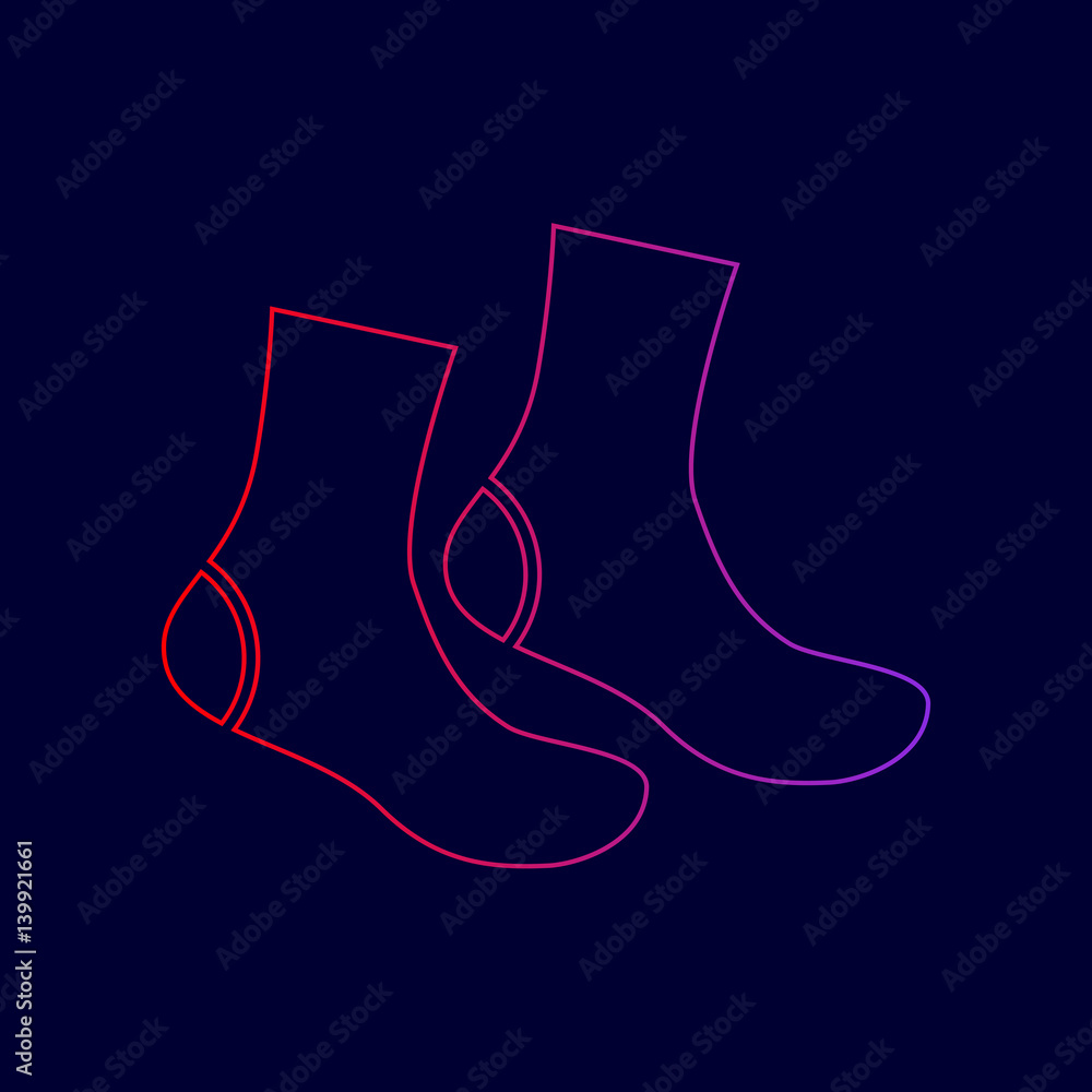 Poster socks sign. vector. line icon with gradient from red to violet colors on dark blue background.