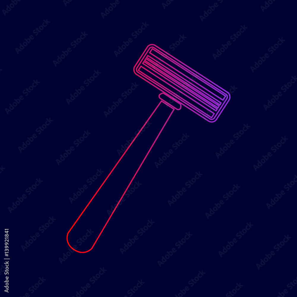 Poster safety razor sign. vector. line icon with gradient from red to violet colors on dark blue background