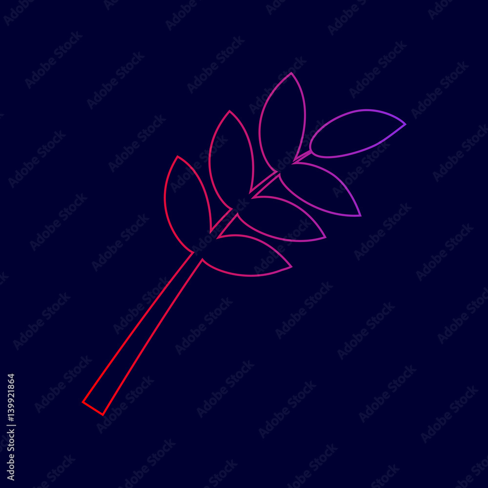 Poster tree branch sign. vector. line icon with gradient from red to violet colors on dark blue background.