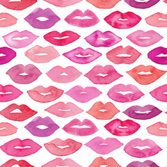 Watercolor lips icon seamless pattern