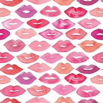 Watercolor lips icon seamless pattern