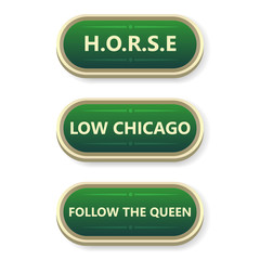 Colorful vector gambling and poker buttons with text.