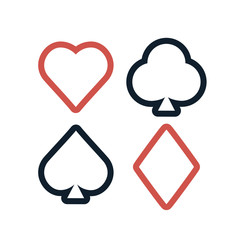 Colorful playing cards symbols set on white background.