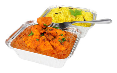 Chicken Tikka Masala Curry And Pilau Rice In Foil Take Away Trays