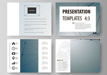 Set of business templates for presentation slides. Easy editable abstract vector layouts in flat design. DNA and neurons molecule structure. Medicine, science, technology concept. Scalable graphic.