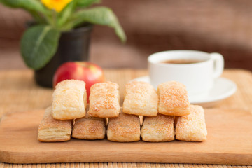 ruddy cakes with apple and coffe