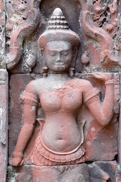 Ancient relief in Angkor temple, Cambodia