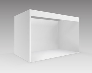 Vector White Blank Indoor Trade exhibition Booth Standard Stand for Presentation in Perspective Isolated on Background