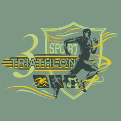 Triathlon badge with runner and icons