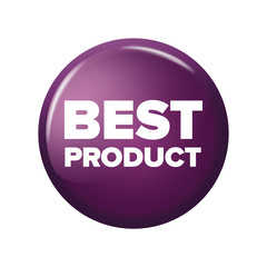 Bright violet round button with word 'Best Product'. Circle label for bestseller in online shops. Design elements on white background.