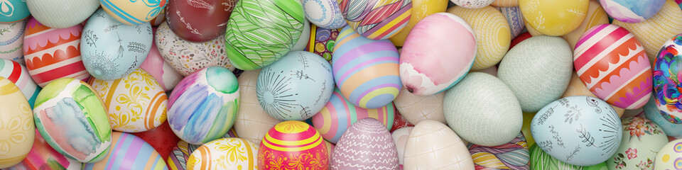 Ostereier als Ostern Panorama Hintergrund
