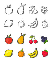Collection of freehand drawn doodle vector fruit icons