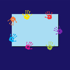 Naklejka premium Frame for writing with multi-colored palm prints