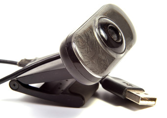 close up of the web computer camera isolated on white
