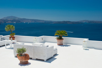Architecture of island of Santorini, the most romantic island in the world, Greece. Hotels in...
