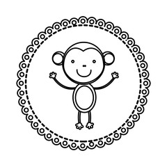 figure emblem with monkey inside icon, vector illustraction design