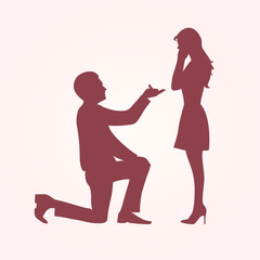 Offer of marriage. Silhouettes of man and woman