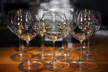 Wine glasses in restaurant