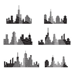 Obraz premium City skylines silhouette, cityscape set, isolated on white background, vector illustration.