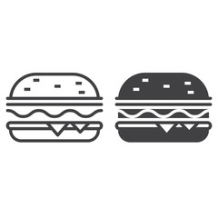 Fast food symbol. Hamburger line icon, burger outline and filled vector sign, linear and full pictogram isolated on white, logo illustration