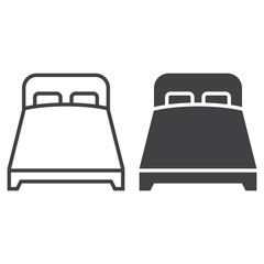 double bed line icon, outline and filled vector sign, linear and full pictogram isolated on white, logo illustration