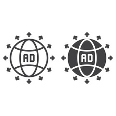 Global advertising line icon, outline and filled vector sign, linear and full pictogram isolated on white, logo illustration