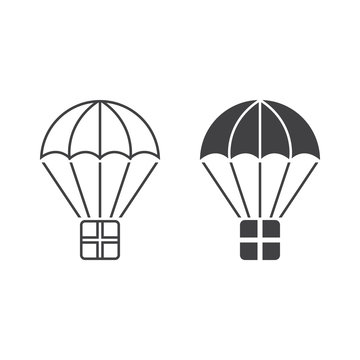 delivery service symbol. package with parachute line icon, outline and filled vector sign, linear and full pictogram isolated on white, logo illustration