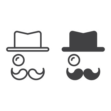 Monocle, Mustaches, Hat line icon, outline and filled vector sign, linear and full pictogram isolated on white, logo illustration
