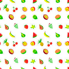 Tropical exotic fruits seamless pattern. Cute fresh organic fruits background