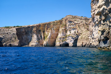 Fototapeta na wymiar Steep cliff over Mediterranean sea on south part of Malta island