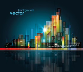 Night city skyline, vector illustration