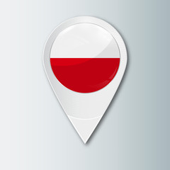 Pointer with the national flag of Poland in the ball with reflection. Tag to indicate the location. Realistic vector illustration.