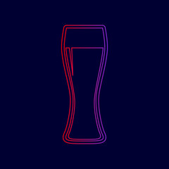 Beer glass sign. Vector. Line icon with gradient from red to violet colors on dark blue background.