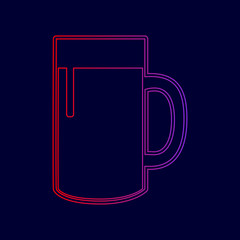 Beer glass sign. Vector. Line icon with gradient from red to violet colors on dark blue background.