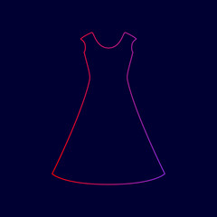 beautiful long dress sign Vector. Line icon with gradient from red to violet colors on dark blue background.