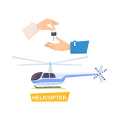 Hand Passing Key. Process of Buying Helicopter