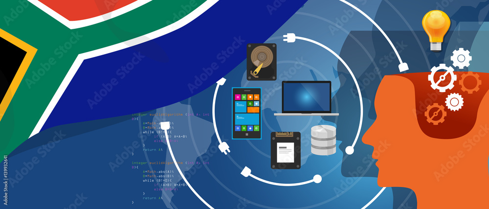 Poster south africa it information technology digital infrastructure connecting business data via internet 