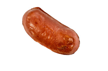 Half of the fried sausage isolated on white