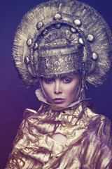 Woman in decorative kokoshnik head wear 