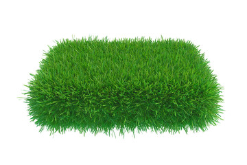 Square of green grass field over white background. 3d rendering