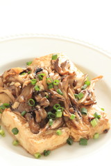 Pan fried Tofu and Maitake mushroom stir fried on top