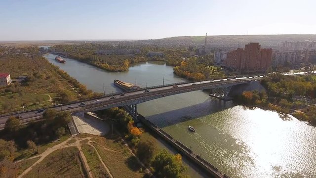 The gate of the first gateway of the Volga-Don ship canal. The unified deepwater transport system of European Russia. 4K