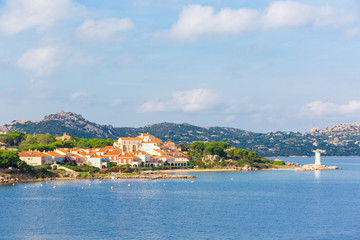 Fototapeta na wymiar View of the port in La Maddalena town from ferry boat, Sardinia, Italy