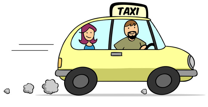 Fahrgast im Taxi mit Taxifahrer