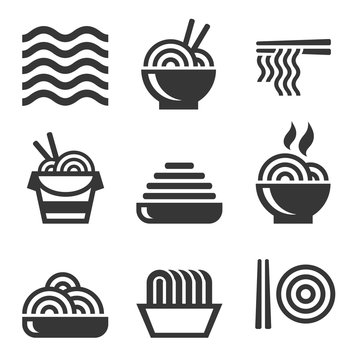 Noodle Icons. Asian Food Bar Logos Set. Vector