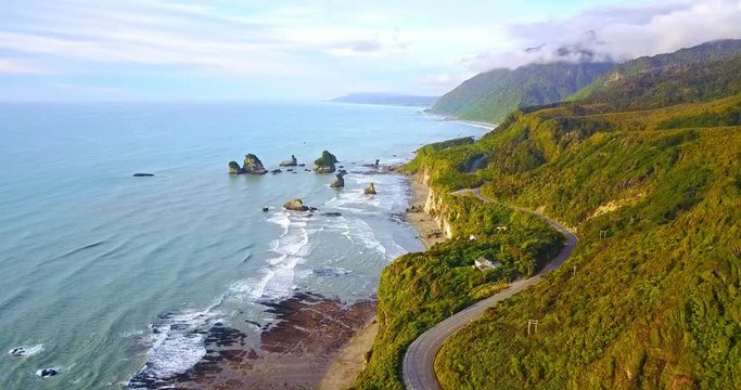 Aerial view of west coast, south island, New Zealand. 