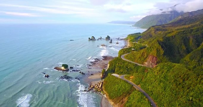 Aerial view of west coast, south island, New Zealand. 