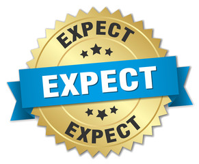 expect 3d gold badge with blue ribbon