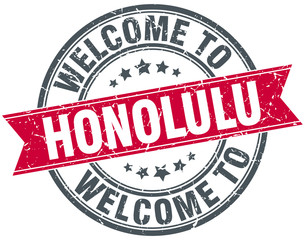 welcome to Honolulu red round vintage stamp